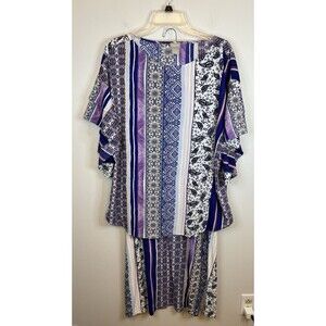 CHICOS 2 Piece Set Mixed Print Flutter Sleeve Top Maxi Skirt Women 3/XL Flowy